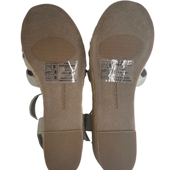 Lands End Womans Platform Wedge Espadrille Strappy Sandal Silver Metallic US 8.5 - Picture 13 of 15
